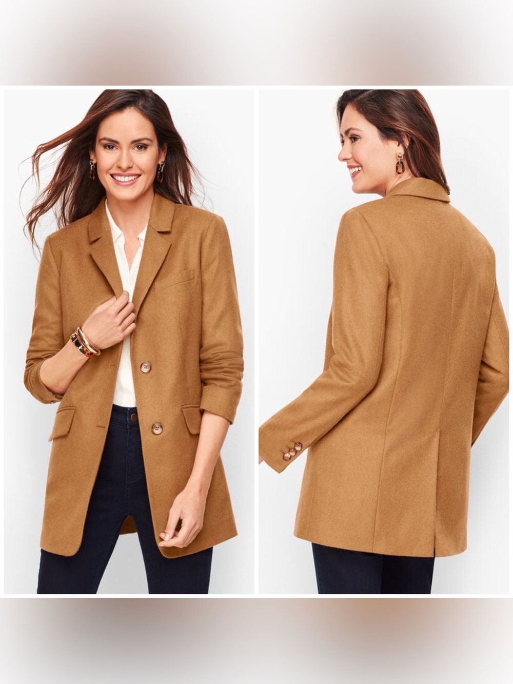 Talbots Italian Wool Longline Blazer Camel Brown Womens Petite Size 2P NWT